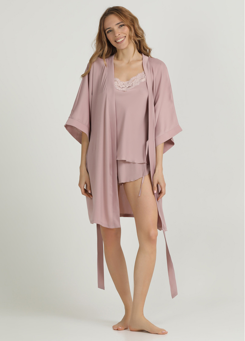 Пижама из жатого шелка с кружевом CREME FOLD 6025/051 soft rose (розовый)