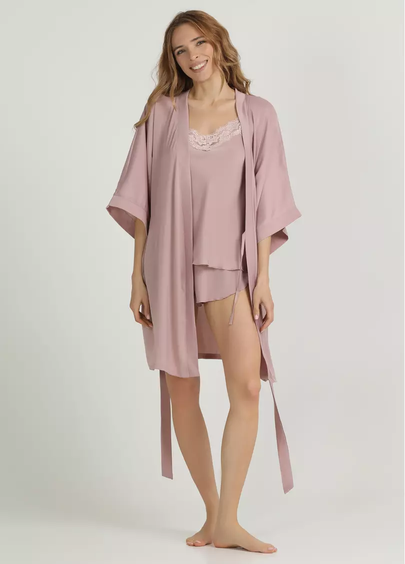 Пижама из жатого шелка с кружевом CREME FOLD 6025/051 soft rose (розовый)