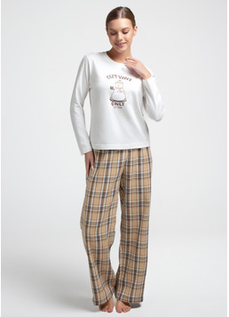 Пижамный комплект EMBERLIGHT 5344/300 milk print/caramel check (белый/коричневый)