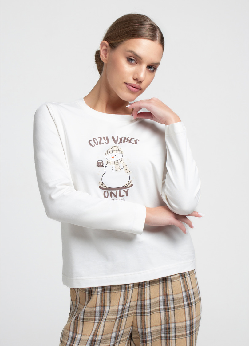 Пижамный комплект EMBERLIGHT 5344/300 milk print/caramel check (белый/коричневый)