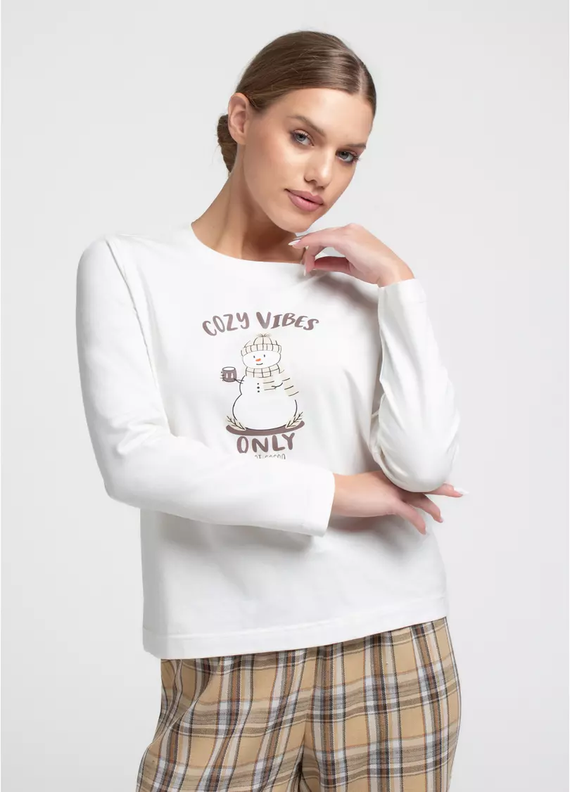 Пижамный комплект EMBERLIGHT 5344/300 milk print/caramel check (белый/коричневый)