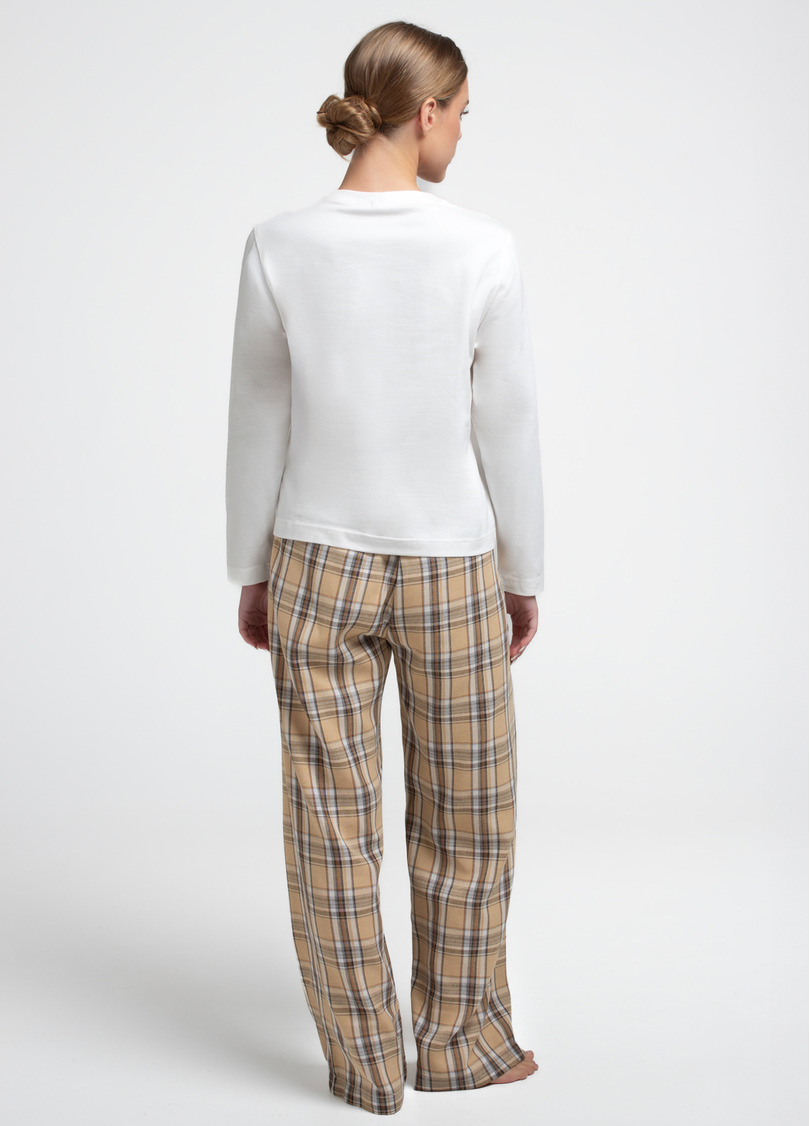 Пижамный комплект EMBERLIGHT 5344/300 milk print/caramel check (белый/коричневый)