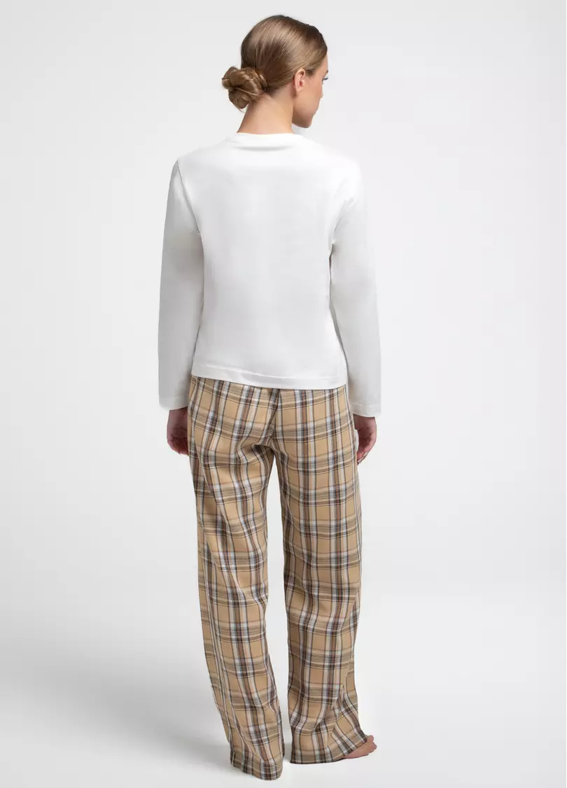 Пижамный комплект EMBERLIGHT 5344/300 milk print/caramel check (белый/коричневый)