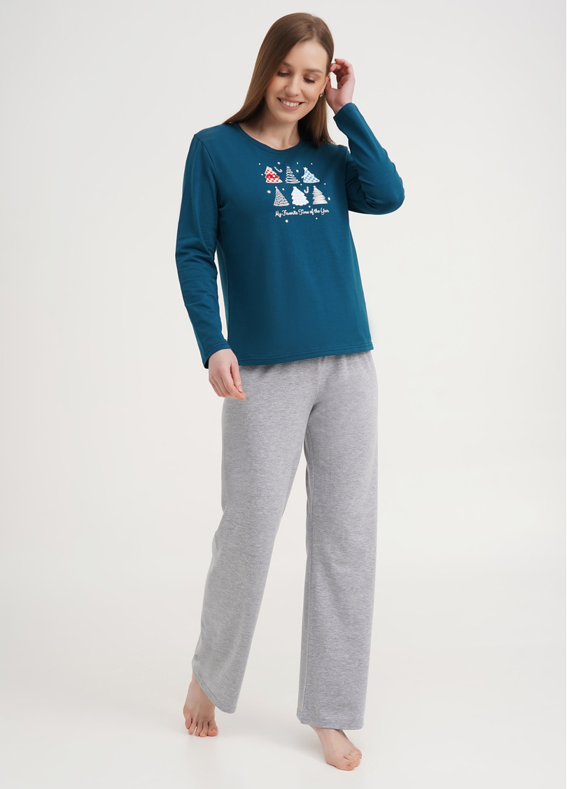 Пижама с принтом елки FAVORITE TIME 5315/010 blue/light grey melange (синий/серый)