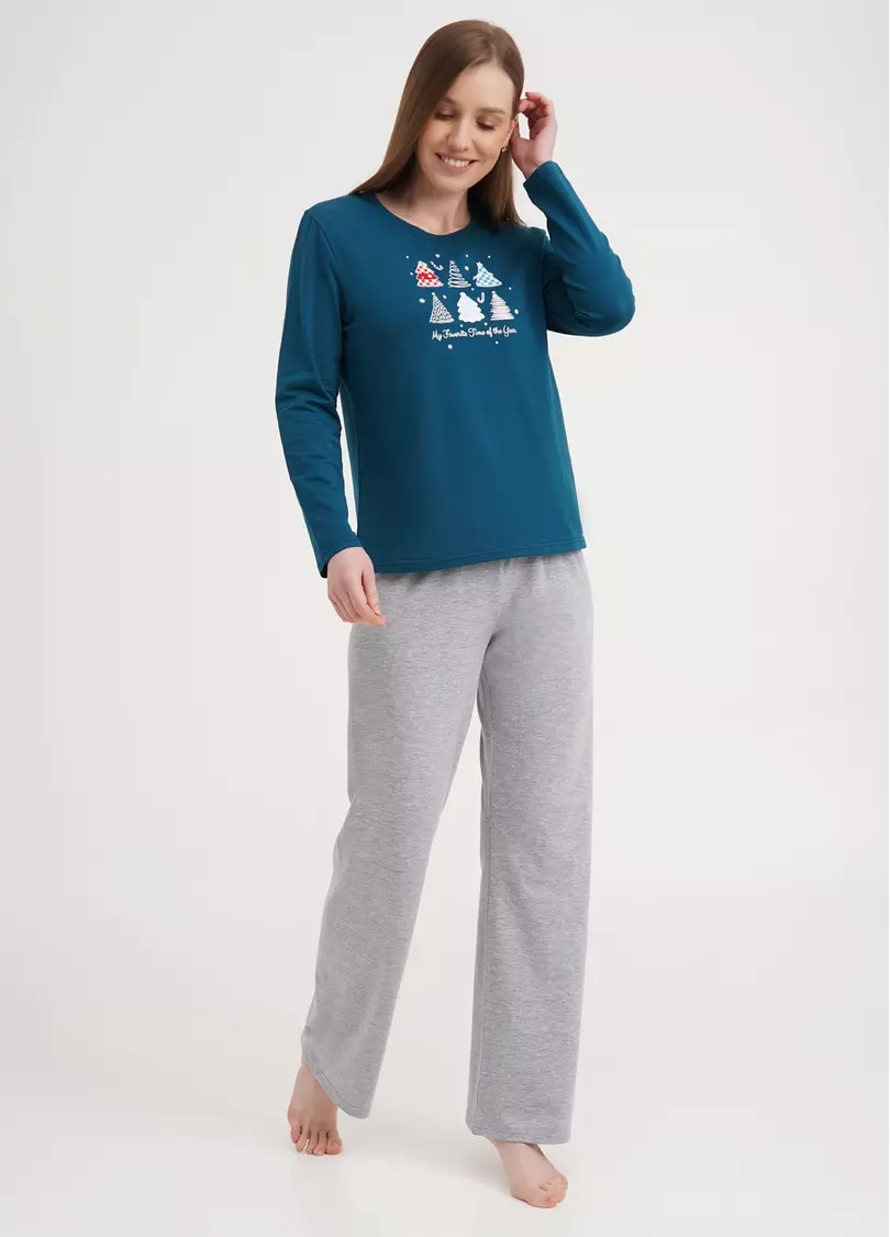 Пижама с принтом елки FAVORITE TIME 5315/010 blue/light grey melange (синий/серый)
