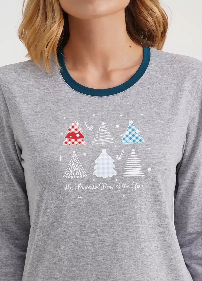 Пижама комплект с новогодним принтом FAVORITE TIME 5316/010 light grey melange (серый)