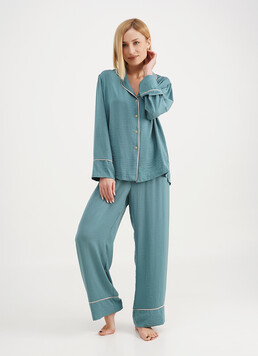 Шелковая пижама рубашка и брюки FLORENCE 5507/050 turquoise (голубой)