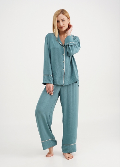 Шелковая пижама рубашка и брюки FLORENCE 5507/050 turquoise (голубой)