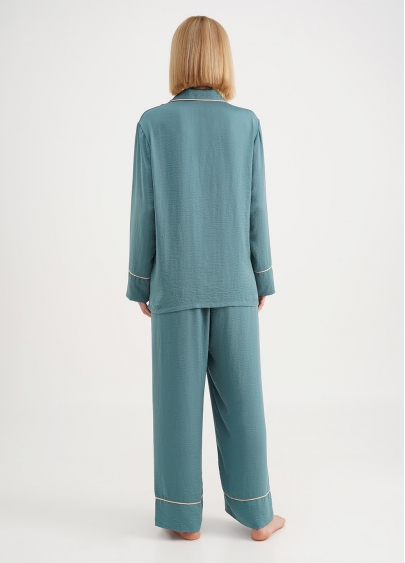 Шелковая пижама рубашка и брюки FLORENCE 5507/050 turquoise (голубой)