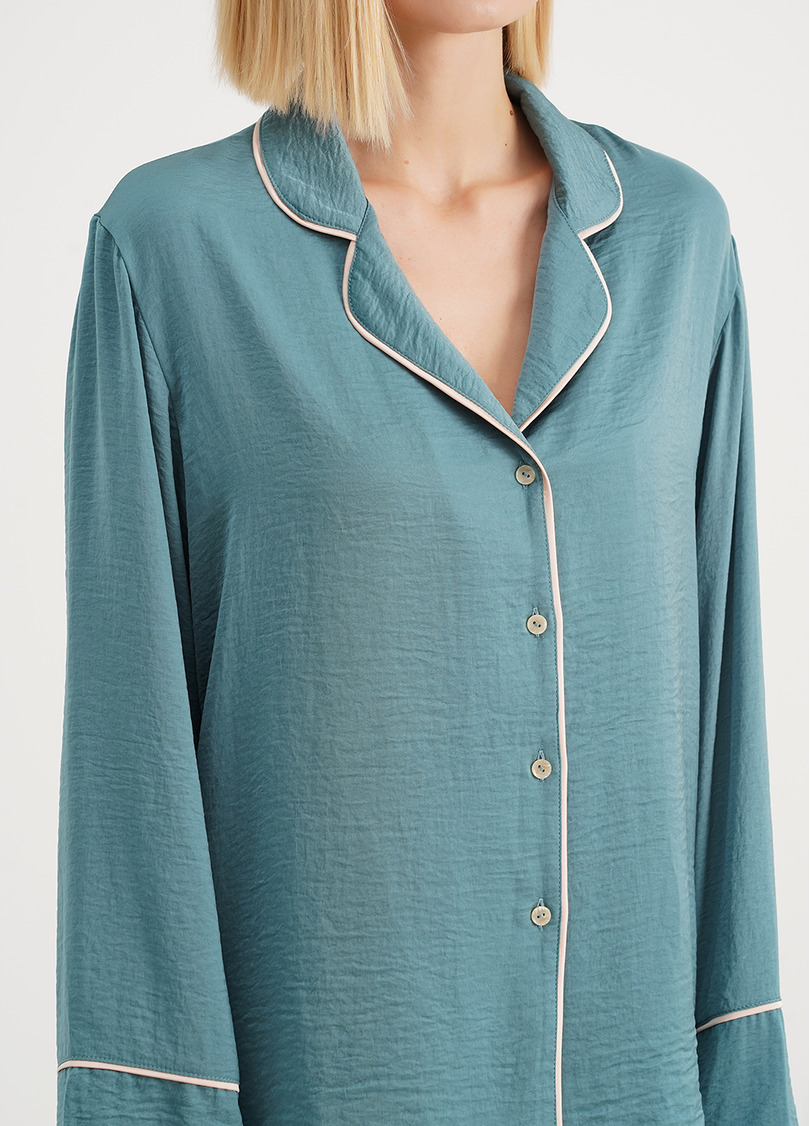 Шелковая пижама рубашка и брюки FLORENCE 5507/050 turquoise (голубой)