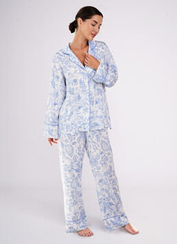 Пижама в цветочный узор FLOSSED IN FLOWERS 5507/040 white/blue floral print/blue pipping (белый/голубой)