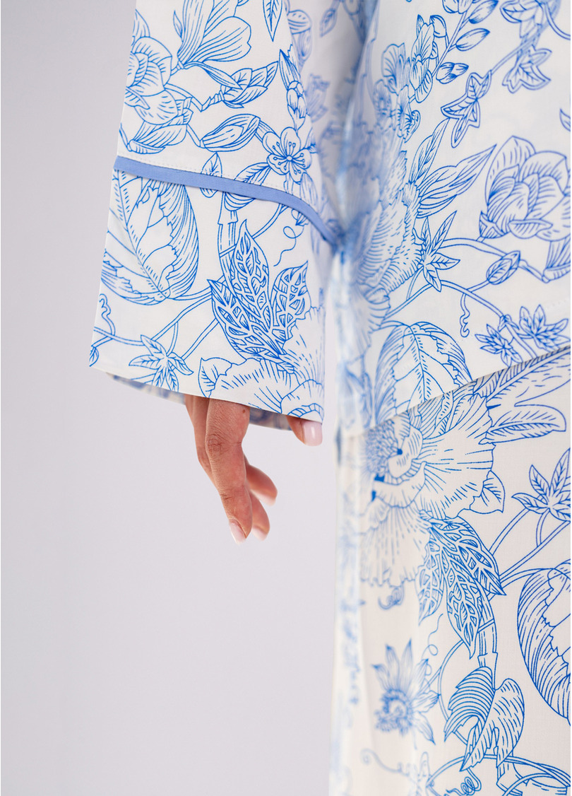 Пижама в цветочный узор FLOSSED IN FLOWERS 5507/040 white/blue floral print/blue pipping (белый/голубой)