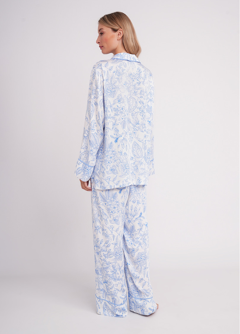 Пижама в цветочный узор FLOSSED IN FLOWERS 5507/040 white/blue floral print/blue pipping (белый/голубой)