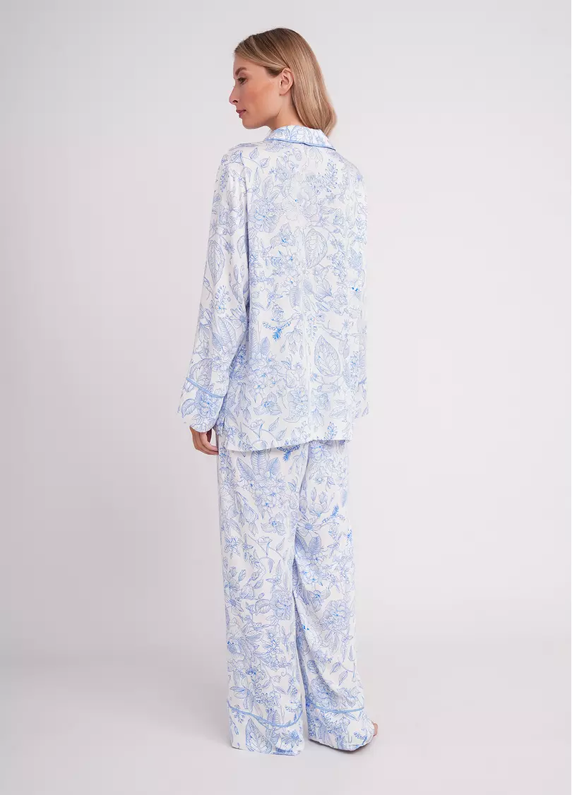 Пижама в цветочный узор FLOSSED IN FLOWERS 5507/040 white/blue floral print/blue pipping (белый/голубой)