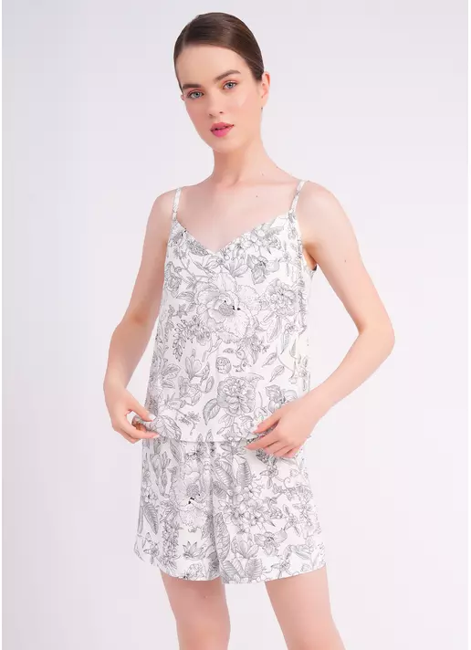 Піжама у квіти FLOSSED IN FLOWERS 6041/040 white/black floral print (білий)