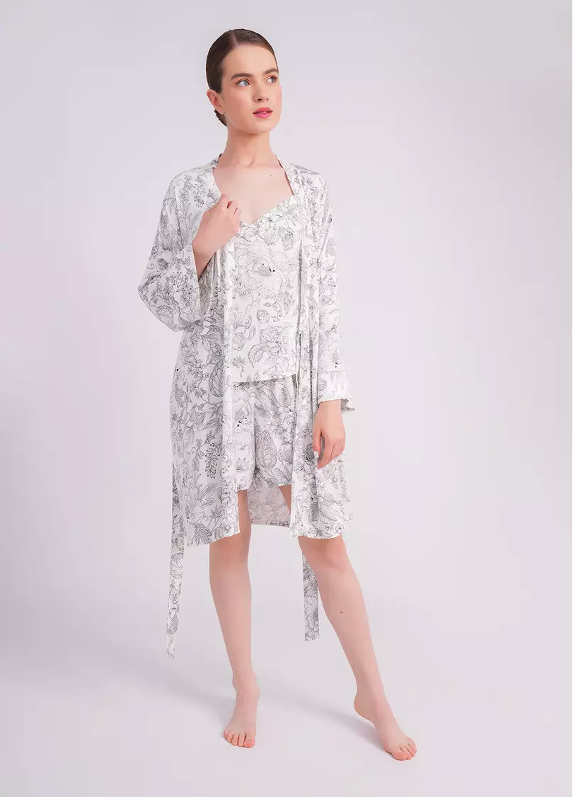 Піжама у квіти FLOSSED IN FLOWERS 6041/040 white/black floral print (білий)