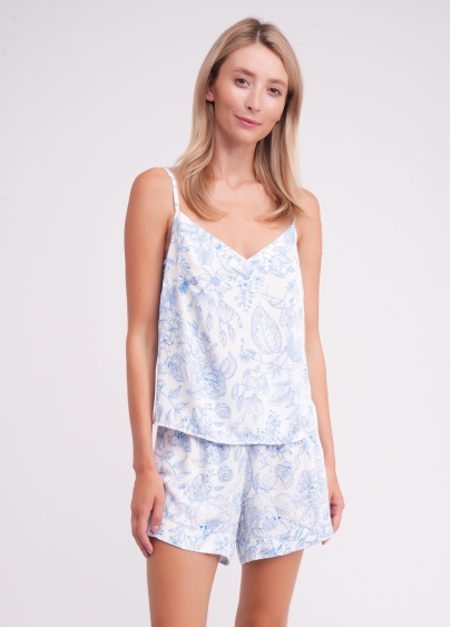 Пижама из вискозы в цветы FLOSSED IN FLOWERS 6041/040 white/blue floral print (белый)