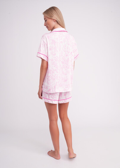Пижама из вискозы жакет и шорты FLOSSED IN FLOWERS 6405/040 white/pink floral print/magenta piping (белый/розовый)