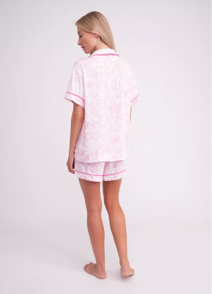 Піжама з квітковим принтом FLOSSED IN FLOWERS 6405/040 white/pink floral print/magenta piping (білий/рожевий)