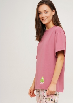 Бавовняна піжама комплект футболка та штани з принтом FLOW&FROG 5116/010 pink/flower (рожевий)