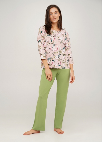 Длинная пижама из хлопка с цветочным принтом FLOW&FROG 5206/010 flower/green (зеленый)