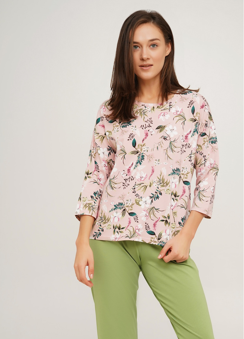 Длинная пижама из хлопка с цветочным принтом FLOW&FROG 5206/010 flower/green (зеленый)