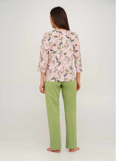 Довга піжама з бавовни з квітковим принтом FLOW&FROG 5206/010 flower/green (зелений)