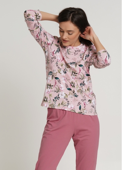 Піжама комплект зі штанами на манжетах FLOW&FROG 5326/010 flower/pink (рожевий)