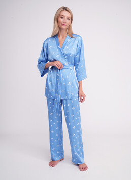 Пижама шелковая жакет и штаны FLURISSE 5605/050 picton blue/floral print (голубой)