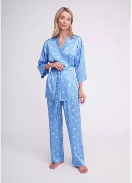Піжама шовкова жакет та штани FLURISSE 5605/050 picton blue/floral print (блакитний)