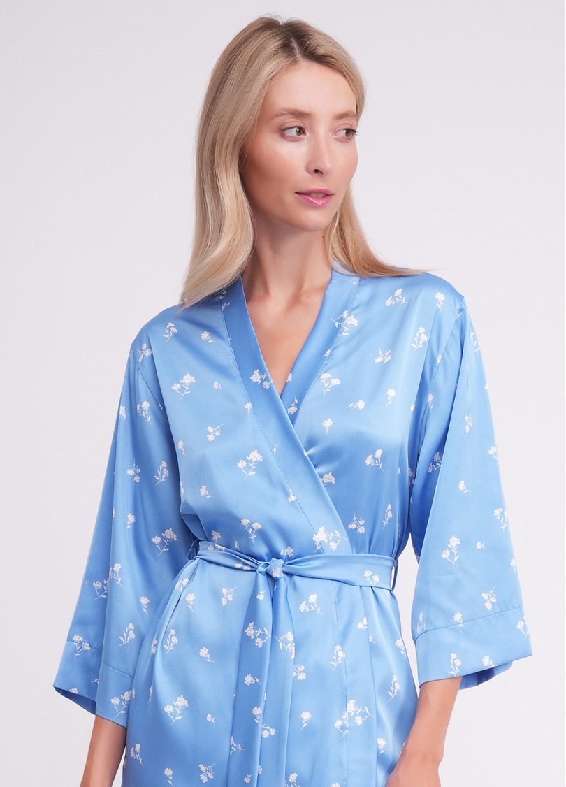 Пижама шелковая жакет и штаны FLURISSE 5605/050 picton blue/floral print (голубой)