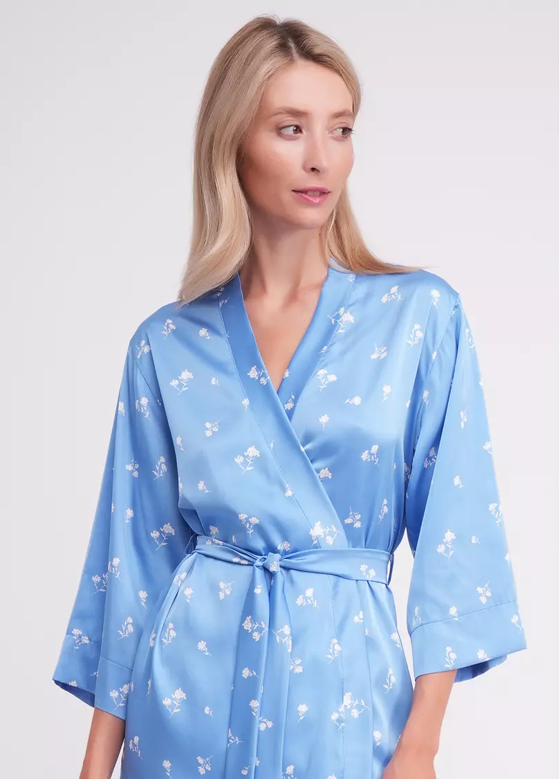 Пижама шелковая жакет и штаны FLURISSE 5605/050 picton blue/floral print (голубой)