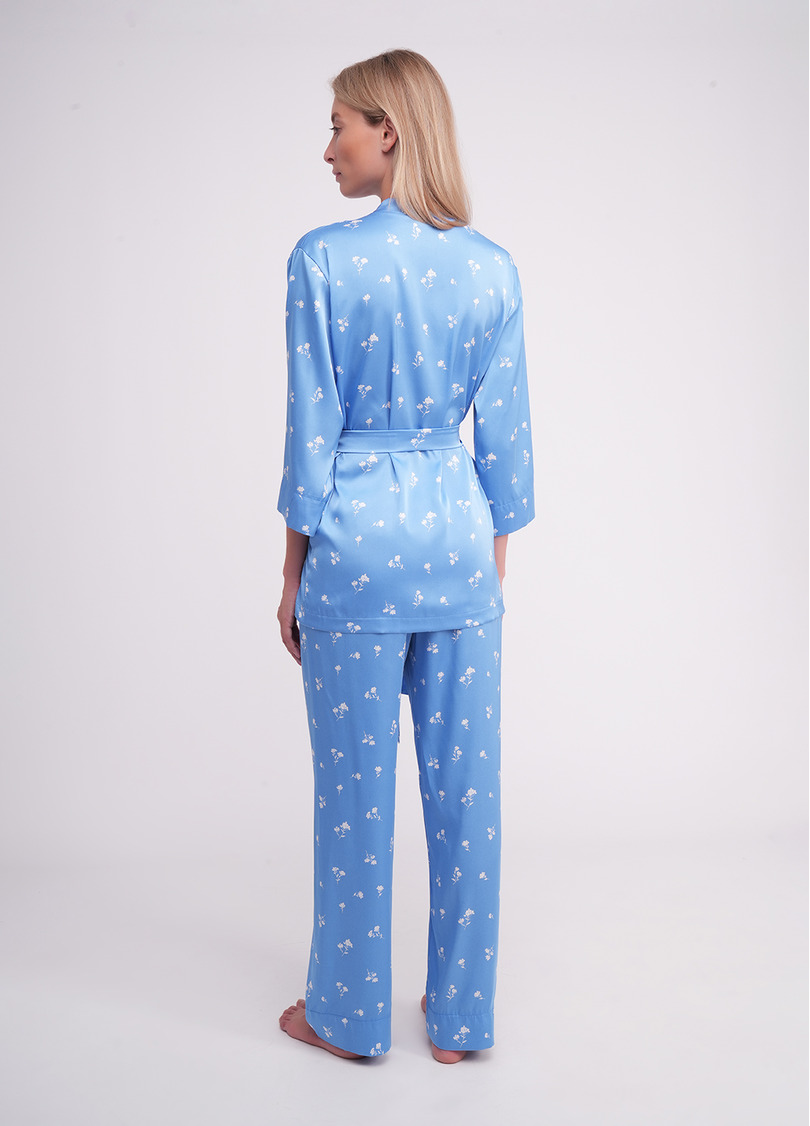 Пижама шелковая жакет и штаны FLURISSE 5605/050 picton blue/floral print (голубой)