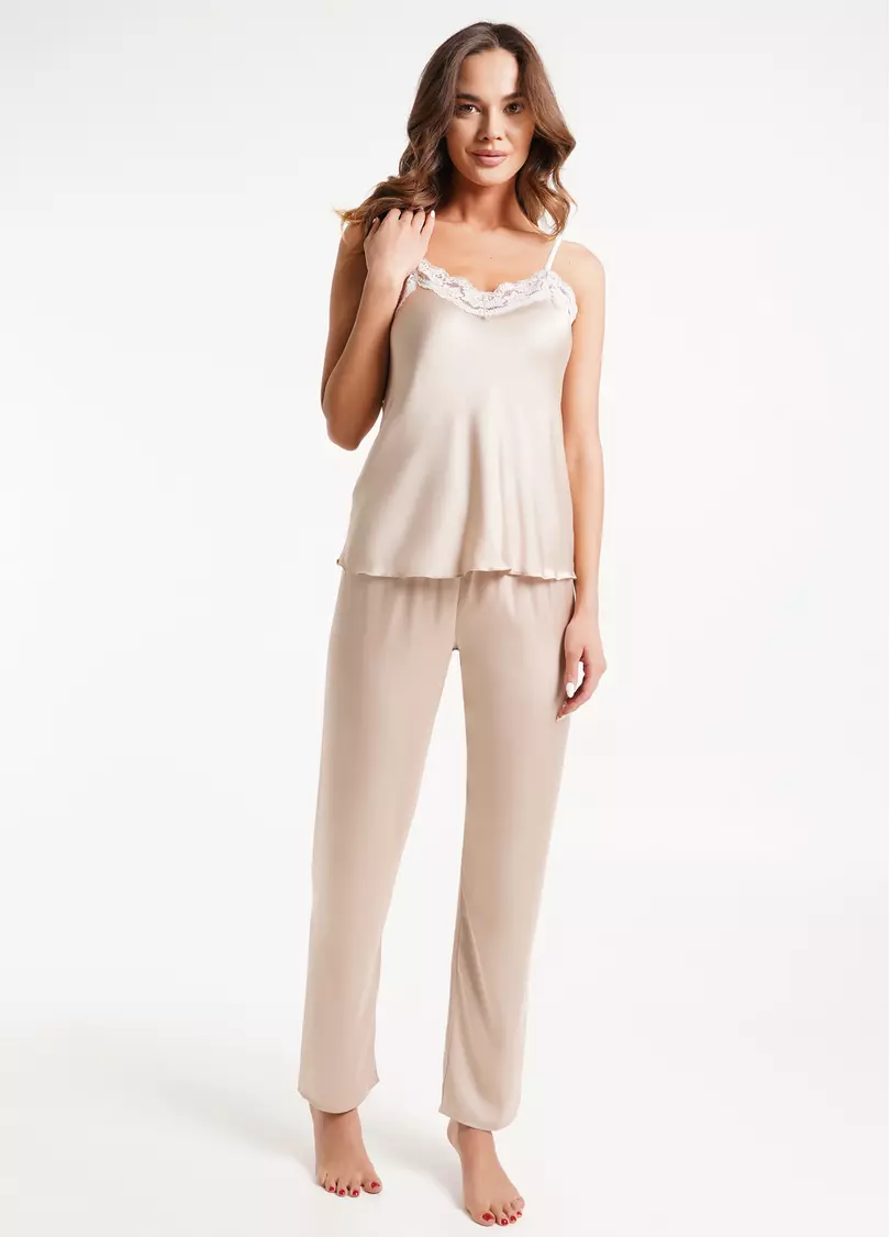 Шовкова піжама зі штанами HELENA 5003/051 beige (бежевий)