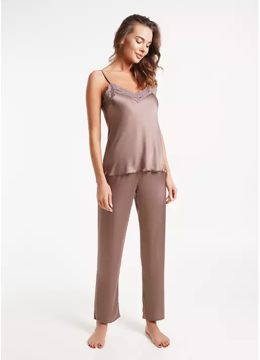 Шовкова піжама зі штанами HELENA 5003/051 chocolate (коричневий)