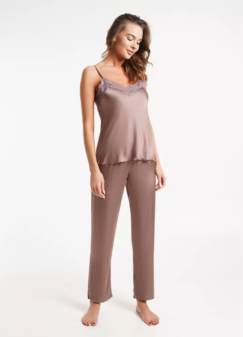 Шовкова піжама зі штанами HELENA 5003/051 chocolate (коричневий)