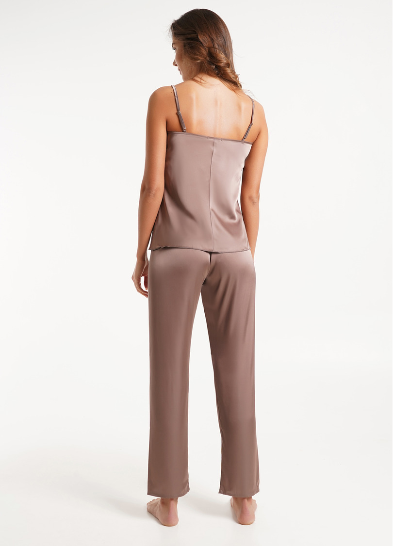 Шелковая пижама со штанами HELENA 5003/051 chocolate (коричневый)