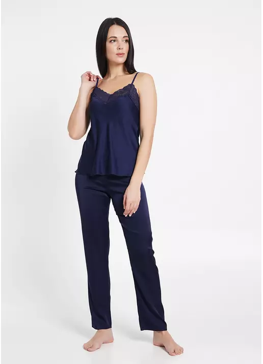 Шелковая пижама с кружевом HELENA 5003/051 navy (синий)