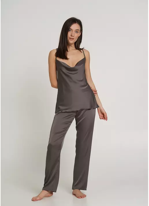 Шелковая пижама со штанами HELENA 5007/050 cappuccino (коричневый)