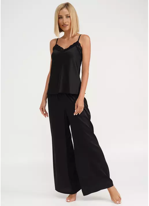 Шовкова піжама з брюками-палаццо та майкою HELENA 5008/051 black (чорний)