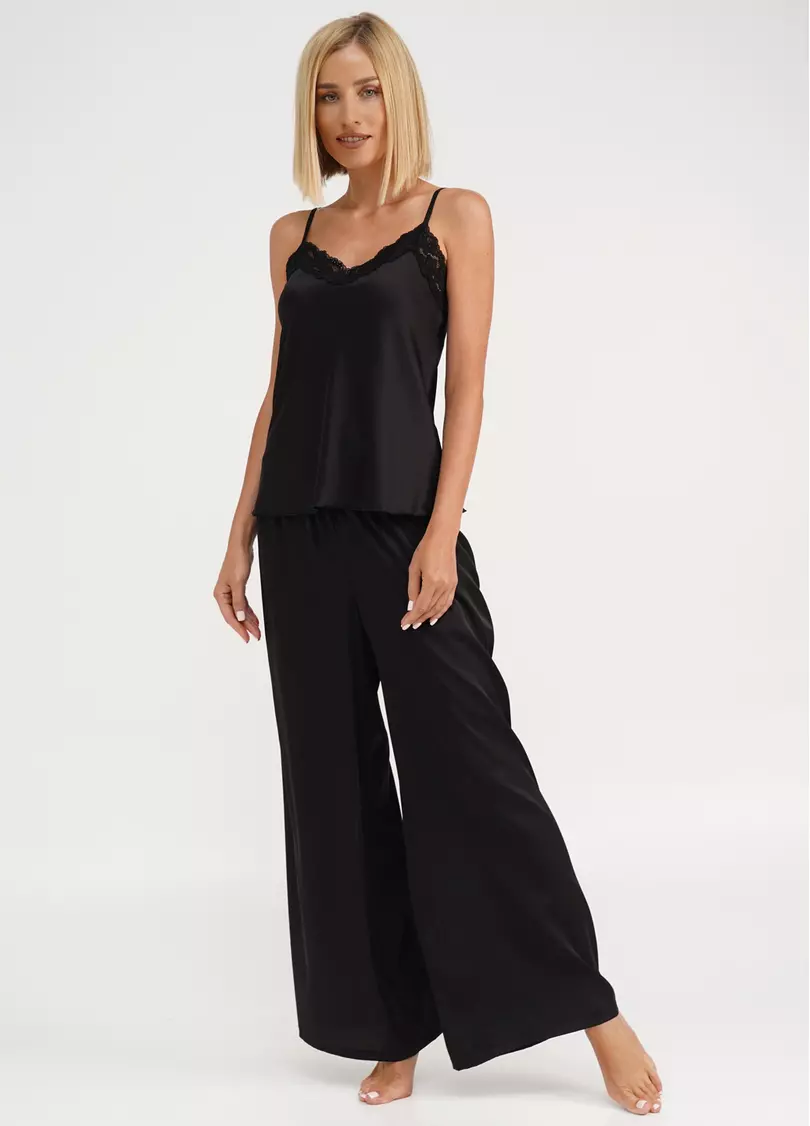 Шовкова піжама з брюками-палаццо та майкою HELENA 5008/051 black (чорний)
