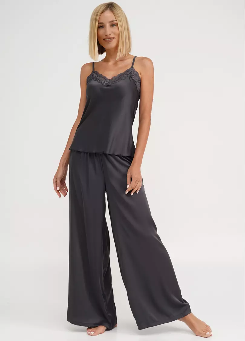 Шовкова піжама з брюками-палаццо та майкою HELENA 5008/051 griffel (сірий)