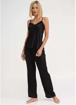 Піжама шовкова з мереживом HELENA 5009/051 black (чорний)