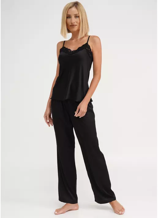 Пижама шелковая с кружевом HELENA 5009/051 black (черный)