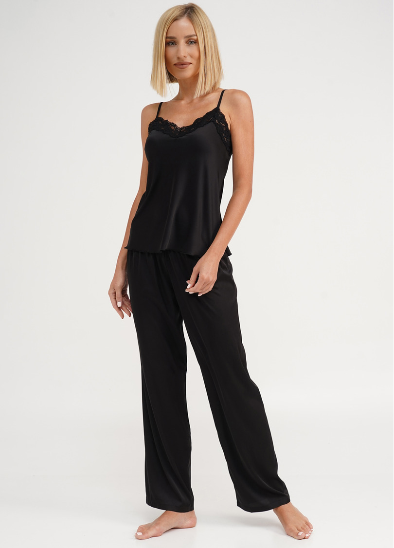 Пижама шелковая с кружевом HELENA 5009/051 black (черный)