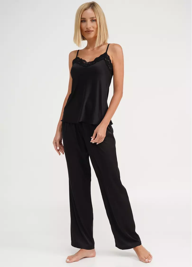 Пижама шелковая с кружевом HELENA 5009/051 black (черный)