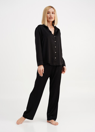 Шелковая пижама рубашка и брюки HELENA 5508/050 black (черный)