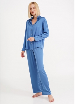 Шелковая пижама рубашка и брюки HELENA 5508/050 light blue (голубой)