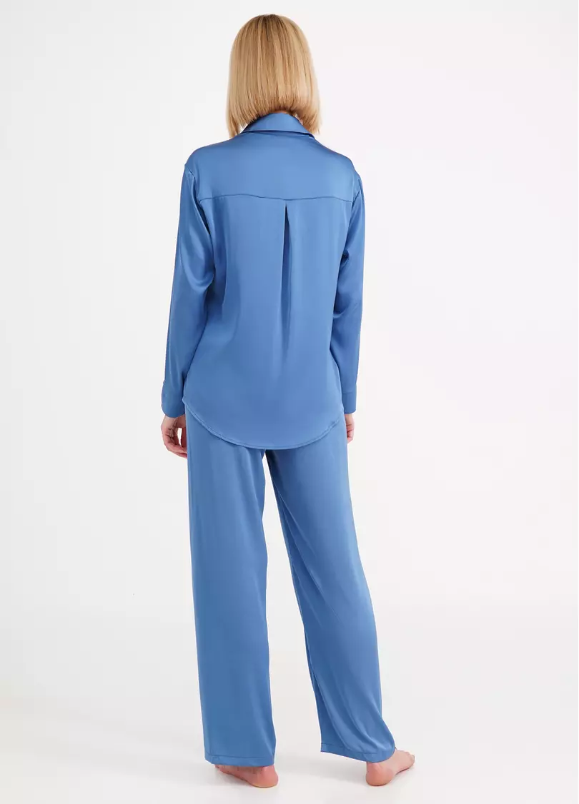 Шелковая пижама рубашка и брюки HELENA 5508/050 light blue (голубой)