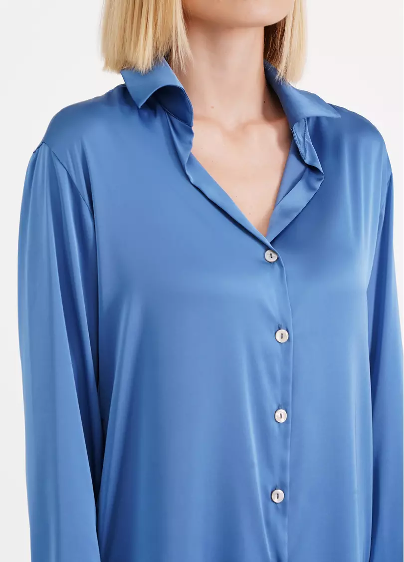 Шелковая пижама рубашка и брюки HELENA 5508/050 light blue (голубой)